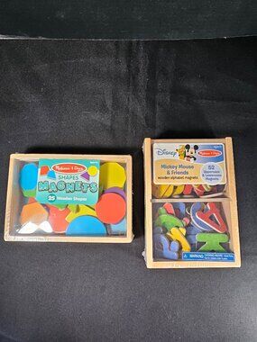 Melissa & Doug Wooden Magnet Set Bundle Disney Mickey 52 Alphabets & 25 Shapes